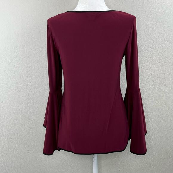 Sam & Jess Maroon Wine Contrast Trim Round Hem Bell Sleeve Blouse Top Small NWT - Picture 16 of 16